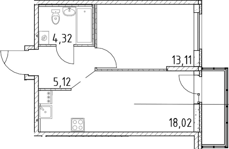 1-комнатная квартира 40.57 м², 11/17 эт., ЖК «Город Первых»